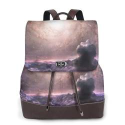 Galaxy Cloud Print Damen Fashion Rucksack Damen PU-Leder Rucksäcke Handtasche Wasserdichter Rucksack Reiserucksack mit Klappe, Schwarz , Einheitsgröße von YBAZYBXY