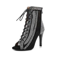 YCALCP Lateinische Tanzstiefel Damen Offene Zehe Offene Zehe Strass Professionelle Tanzstiefel Salsa Tango Bachata Tanzschuhe, Schwarz, 44 EU von YCALCP