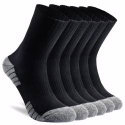 YCQQPRO Sportsocken Herren Damen, Gepolstert Wandersocken 43-46, Anti-Blasen Tennissocken 39-42, Outdoor Trekking-Socken, Atmungsaktiv Crew Laufsocke Arbeitssocken mit Dicke Frotteesohle, 6 Paar von YCQQPRO