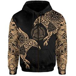 YCYR 3D Gedruckte Nordic Viking Yggdrasil Und Ravens Tattoo Trainingsanzug Hoodie, Unisex Langarm Streetwear Casual Hooded Pullover Sweatshirt,Brown zipper,5XL von YCYR