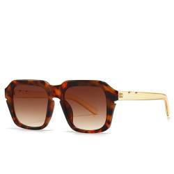 YDFSZD Quadratische Sonnenbrille für Damen und Herren, einfache Sonnenbrille mit Leopardenmuster, Schattenbrille, UV400, LeopardGradientTea von YDFSZD