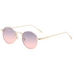 YDFSZD Runde Sonnenbrille mit Metallrahmen für Männer, kleine Sonnenbrille für Frauen, UV400, grau-rosa Gläser von YDFSZD