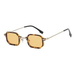 YDFSZD Sonnenbrillen für Herren, Metallbeine, Punk-Sonnenbrille für Damen, beliebte kleine Größe, rechteckig, Sonnenschutz, Spiegel, UV400, C2LeopardBrown von YDFSZD