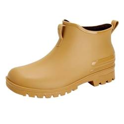 YDYAENIO Gumischtifel Herren Regenschuhe Herren wasserdichte Schuhe Outdoor verschleißfeste Kunststoffschuhe Winter Baumwolle warme Kurze Regenstiefel Männer(Camel Color,44) von YDYAENIO