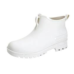 YDYAENIO Gumischtifel Herren Regenschuhe Herren wasserdichte Schuhe Outdoor verschleißfeste Kunststoffschuhe Winter Baumwolle warme Kurze Regenstiefel Männer(White,35) von YDYAENIO