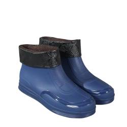 YDYAENIO Gumischtifel Herren Regenstiefel Herren Kurze Röhre Outdoor Sportschuhe Radfahren Arbeit Garten Gummischuhe Leichte wasserdichte Überschuhe(Blue-Plush,40) von YDYAENIO