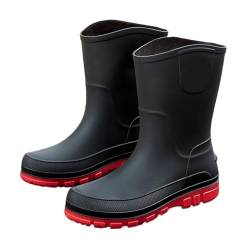 YDYAENIO Gumischtifel Herren Warme Biker-Motorrad-Regenstiefel for Herren, Silikon, Winterschuhe for Herren(Black Red Rain Boots,43) von YDYAENIO