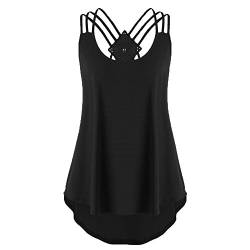 YEBIRAL Damen Sexy Oberteil Sommer Ärmellos Kreuz zurück Lose Weste Unregelmäßiger Saum Schulterfrei Tank Top Basic Schlinge T Shirt Blusen(EUR-40/CN-L,Schwarz) von YEBIRAL