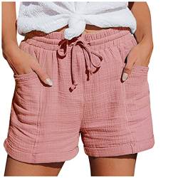 YEBIRAL Damen Shorts Sommer Lässige Kordelzug Kurze Hosen Locker Beiläufige Elastische Taille Stoffhose Hotpants Einfarbig Baumwolle Leinen Sport Strand Shorts mit Taschen von YEBIRAL