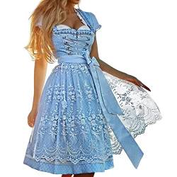 YEBIRAL Dirndl Damen Midi Trachtenkleid Dirndel Blau Trachtenmode inkl. Dirndlkleid,Dirndlbluse,Dirndlschürze für Oktoberfest Besondere Anlässe von YEBIRAL