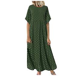 YEBIRAL Kleid Damen Große Größen Sommer Kurzarm Maxikleid mit Punkten Sommerkleid Casual Rundhals Maxi Dress Freizeitkleid Loose Lang Kleider Strandkleid XL-5XL (Grün, XXXXXL) von YEBIRAL