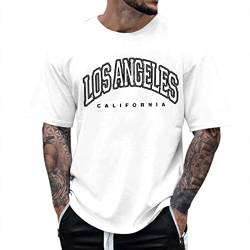 t-shirts für Herren oversize vintage los angeles tshirt rundhals kurzarm Sommer t shirt mode Streetwear männer Kleidung Sportshirt Longshirt von YEBIRAL