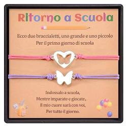 YELUWA 2 Pcs zurück zu Schule Armband Geschenke, Schmetterling Armbänder Set für Tochter von Mama, ersten Tag der Schule Geschenke für Mädchen, Mama und mir Schmuck mit Wunschkarte (Rose rot & lila)DE von YELUWA