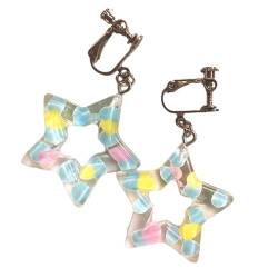 Bunte Stern-Ohrringe, hohler Stern-Anhänger, Schlüsselbeinkette, geometrischer Ohrring, Party-Schmuck für Frauen und Mädchen, Ear clip, Zink von YENVWG