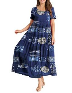 YESNO Damen Kleider Freizeit Lose Sommerkleid Lang Boho Maxikleid für Rundhals Strandkleid Blumenkleid M EJFDE CR176 von YESNO