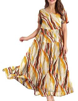 YESNO Damen Kleider Freizeit Lose Sommerkleid Lang Boho Maxikleid für Rundhals Strandkleid Blumenkleid M EJFDE CR312 von YESNO