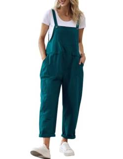 YESNO Damen Latzhose Sommer Oversize Trägerhose Beiläufig Loose Bib Pants Overall Baggy Jumpsuit Strampler Sommerhose mit Träger 3XL PV9DE Dunkelcyan von YESNO