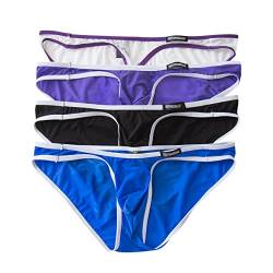 YFD Herren Transparent Bikini Slips Unterwäsche Sexy Low Rise Short Hose 4er Pack, Black&white&purple&blue , L von YFD