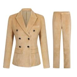 YFFUSHI Hosenanzüge für Damen Cord Slim Elegant Taillierter Business Blazer Hose Outfit für Office Anzug Set,Braun,M von YFFUSHI