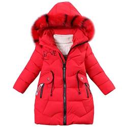 YFPICO Daunenjacke für Kinder, Mädchen, gefütterter Mantel mit Kapuze, Pelz, Winterjacke für Mädchen, dicke, warme und winddichte Jacke, rot, 7-8 Jahre von YFPICO