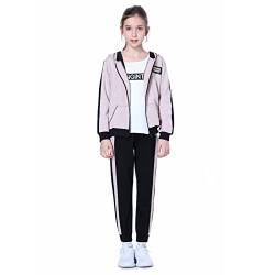 YFPICO Mädchen Trainingsanzug Sweatshirt Jogginghose Kapuzenpullover Jogginganzug Bekleidungsset Freizeitanzug 2tlg/3tlg Outfit-Set Sportanzug Rosa 3-Tlg 146 von YFPICO