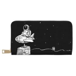 YFSGDLBN Astronaut Galaxy bedruckte lange Ledergeldbörse Clutch Geldbörse Reißverschluss Kartenetui, weiß, Einheitsgröße von YFSGDLBN