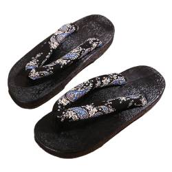 Japanische Holz Clogs Hausschuhe,Japan Traditionellen Schuhe Geta Sandalen,Flip Flops Herren Holzschuhe,Paulownia Holz Leichte und Bequeme/lässige Hausschuhe(Size:EU 45,Color:Black 2) von YFSJJ