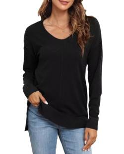 YGJIEGENG Pullover Damen V Ausschnitt Strickpullover Elegant Casual Langarmshirt Herbst Winter Pullover Lässige Oberteile Schwarz L von YGJIEGENG