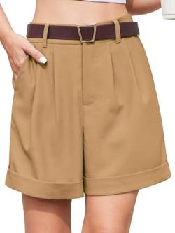 YGJIEGENG Shorts Damen Sommer Kurze Hosen Lässig Elastische Taille Weites Bein Business Anzug Tailored Shorts mit Taschen Khaki S von YGJIEGENG