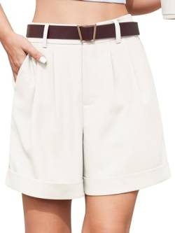 YGJIEGENG Shorts Damen Sommer Kurze Hosen Lässig Elastische Taille Weites Bein Business Anzug Tailored Shorts mit Taschen Reis Weiß 2XL von YGJIEGENG