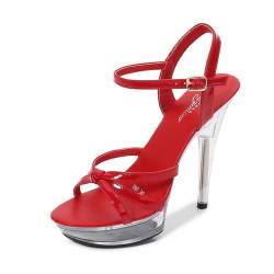 YGJKLIS Damen Open Toe Ankle Strap Hohe Sandalen 13CM Sexy Transparente Plattform Stiletto High Heels Party Club Hochzeit Prom Schuhe (Rot,40EU) von YGJKLIS