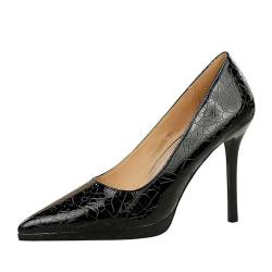 YGJKLIS Frauen Plattform 11CM Stiletto Pumps Spitz Toe High Heel Einfarbige Metallic Glanz Stein Muster Braut Hochzeit Schuhe (Schwarz,42EU) von YGJKLIS