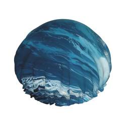 Big Ocean Wave HD-Druck, leichte und elastische wasserdichte Duschhaube, doppellagig, wasserdichte Haarkappe von YHSMK