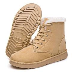 Frauen Schneestiefel Warme Anti-Rutsch Kurzschaft Stiefel Damen Schneestiefel Mit Schnürung wasserdichte Winterstiefel Mit Flachem Absatz Mode Casual Boots-Khaki||37 von YIENHUI