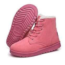 Frauen Schneestiefel Warme Anti-Rutsch Kurzschaft Stiefel Damen Schneestiefel Mit Schnürung wasserdichte Winterstiefel Mit Flachem Absatz Mode Casual Boots-Pink||37 von YIENHUI