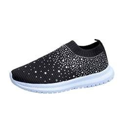 YIENHUI Walkingschuhe,Damen-Sneaker,OrthopäDische Anti-Rutsch-Walking-Schuhe,Damen Glitzer Mesh Turnschuhe,Air Cushioned Crystal Sneakers-Black||42 von YIENHUI