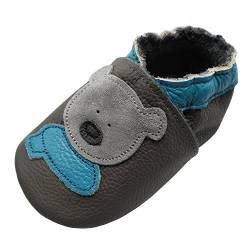 YIHAKIDS Babyschuhe, Mädchen, Jungen, weiches Leder, Kinder, Hausschuhe aus weichem Leder, erste Schritte, dunkelgrau, 23 EU von YIHAKIDS