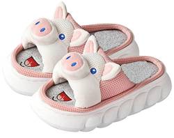 YILANLAN Tier Schweine Hausschuhe Hausschuhe für Frauen Hausschuhe aus Leinen Fun Cartoon Hausschuhe (White, Erwachsene, Damen, 36, Numerisch (von/bis), EU Schuhgrößensystem, 37, M) von YILANLAN