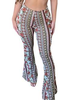 YILEEGOO Boho Flare Pants Damen High Waist Wide Leg Hose Lange Palazzo Bell Bottoms, blume, S von YILEEGOO