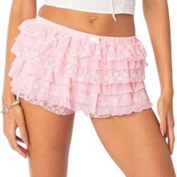 YILEEGOO Damen Y2k Nette Spitze Shorts Layered Rüschen Trim Elastische Taille Shorts Sexy Jungen Shorts Club Täglich Süße Pettipants Bottoms Kawaii Lounge Shorts (Pink, S) von YILEEGOO