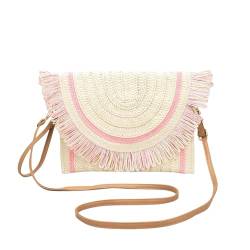 YIMAIWLX Strandtasche Damen Strohkupplungsbeutel Für Frauen Sommer Clutch Beach Bag Umschlag Gewebter Tasche Strandkupplungsbeutel-rosa-28 * 0,5 * 20 Cm von YIMAIWLX