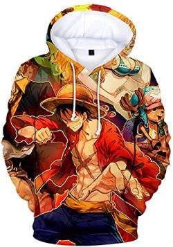 YIMIAO Jungen One Piece Pullover Unisex Hoodie 3D Drucken Cartoon Langarm Luffy Ace Anime Herren Pulli Outwear Kapuzenpullover(L) von YIMIAO