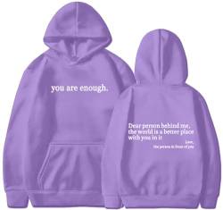 YINGKE Damen Dear Person Behind Me Kapuzenpullover You Are Enough Herbst Winter Y2K Harajuku Stil Streetwear Hoodie(S,Violett) von YINGKE