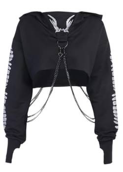 Goth Clothes Crop Tops Damen Fischgräte Reflektierend Langarmshirt Damen Cropped Shirt Damen Cyberpunk T Shirt Damen Gothic Kleidung Damen von YINGWIN