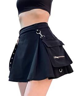 Minirock Damen Sexy Cosplay Gothic Kleidung Damen Mini Skirt Kurz Steampunk Skirt Party Club High Waist Rock A Linie Damen Goth Clothes von YINGWIN