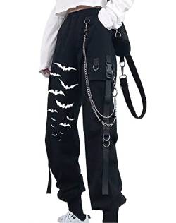 YINGWIN Cargohose Damen mit Hosenkette Halloween Fledermaus Hose Damen Gothic Kleidung Damen Goth Punk Y2k Techwear Hose Jogginghose Damen von YINGWIN