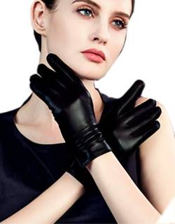 YISEVEN Damen Touchscreen Lederhandschuhe Wolle Gefüttert Lammfell Handschuhe Lederhandschuhe Autofahrer Damenhandschuhe Frauen Fingerhandschuhe Autohandschuhe Geschenk, Schwarz XL/8.0" von YISEVEN