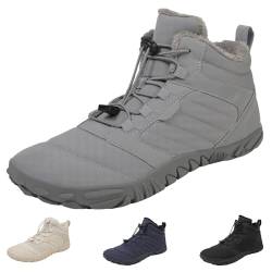 YImoomus Barfußschuhe Winter Damen Herren, Barfussschuhe Herbst Gefüttert Warm Winterschuhe, Wasserdicht Bequem Schneestiefel Rutschfeste (1698-Grey,42) von YImoomus