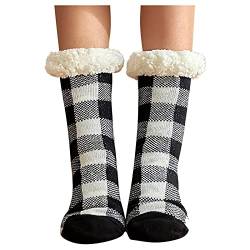 YIzdegg Frauen Karierte Socken Winter Warm Verdicken Warme Schlafsocken Hausschuhe Fuzzy Socken Damen Socken Ohne Gummibund (Black, One Size) von YIzdegg