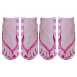 YIzdegg Zwei Paar 3D-Muster-Maniküre-Druck-Socken, Flip-Flop, lustige versteckte Laufsocken für Damen, personalisierbar Pizza Socken Damen (Pink, M) von YIzdegg